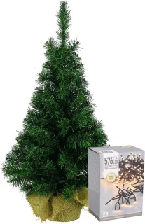 Decoris kerstboom 90 cm groen met clusterverlichting