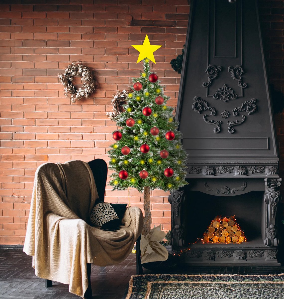 Diamant Pijnboom Kunstkerstboom 180 cm Natuurlijke Houten Stam
