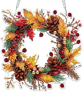 Diamant Schilderen Hangdecoratie Kit - Herfst Krans Landschap