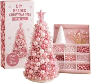 DIY kerstboomset van kralen - Roze