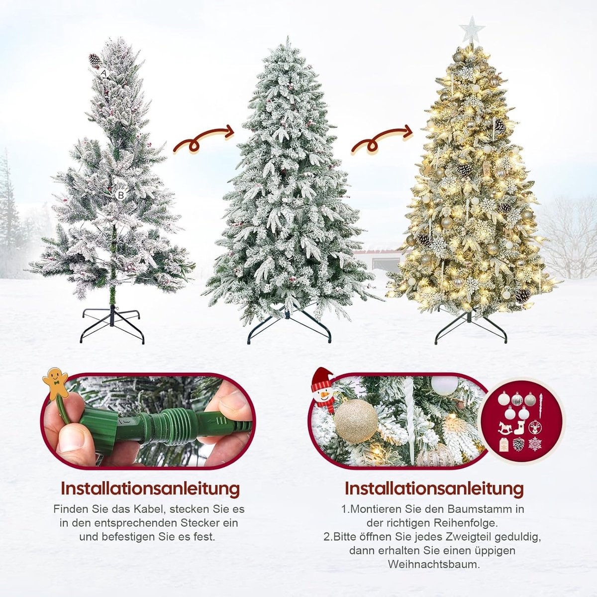 Equivera Kerstboom met Verlichting en Sneeuw