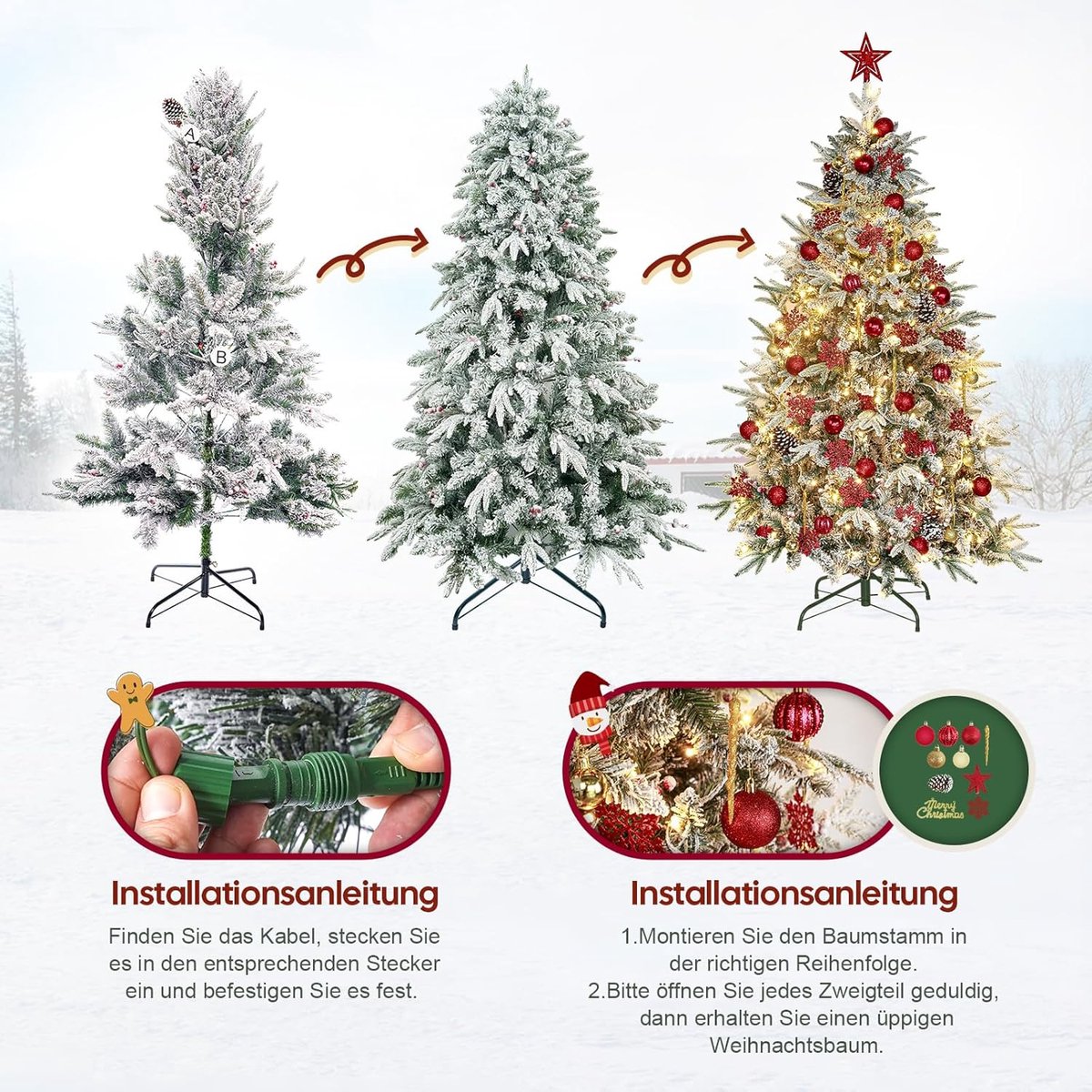 Equivera Kerstboom met Verlichting en Sneeuw