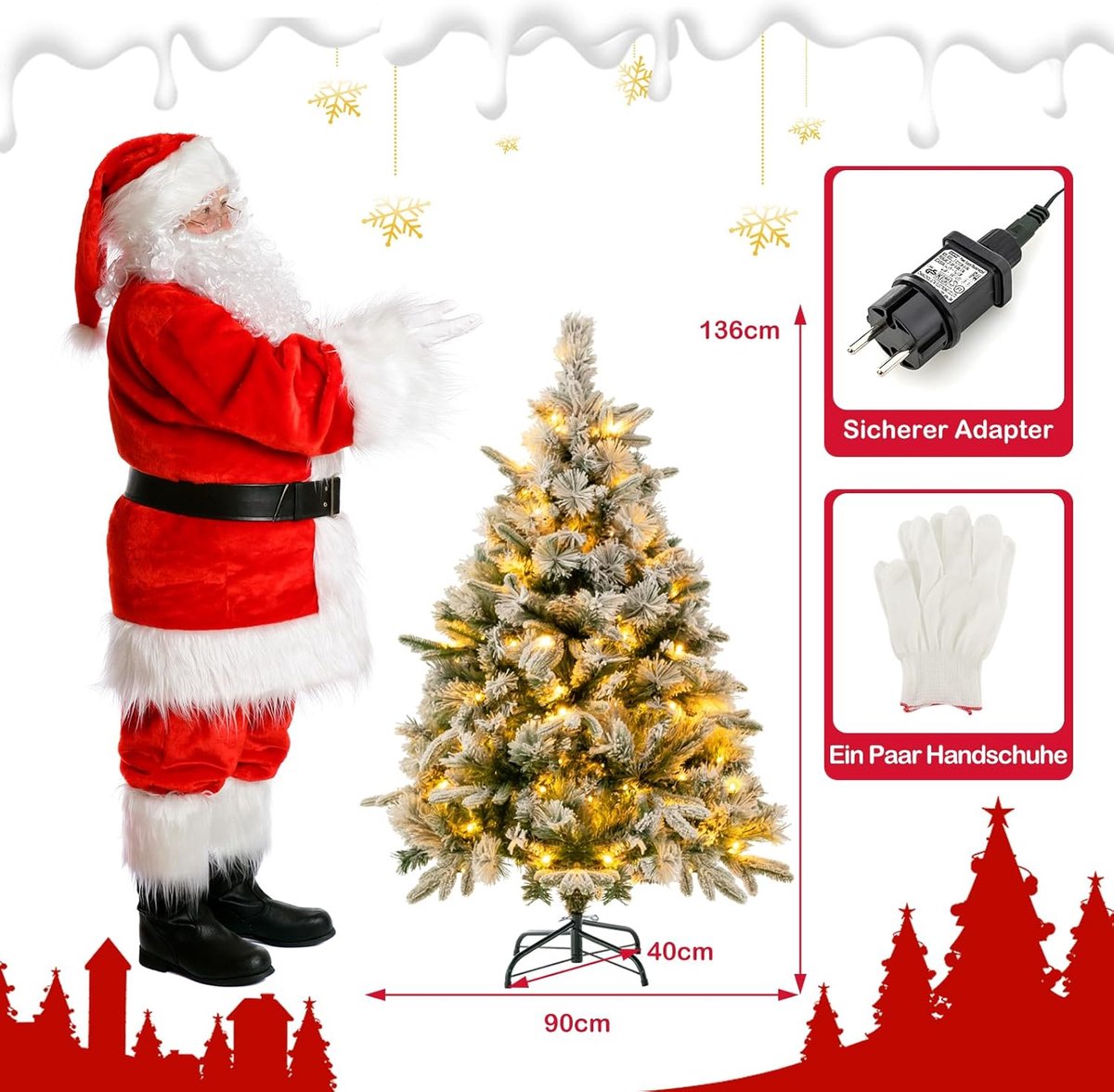 Equivera Kerstboom met Verlichting en Sneeuw