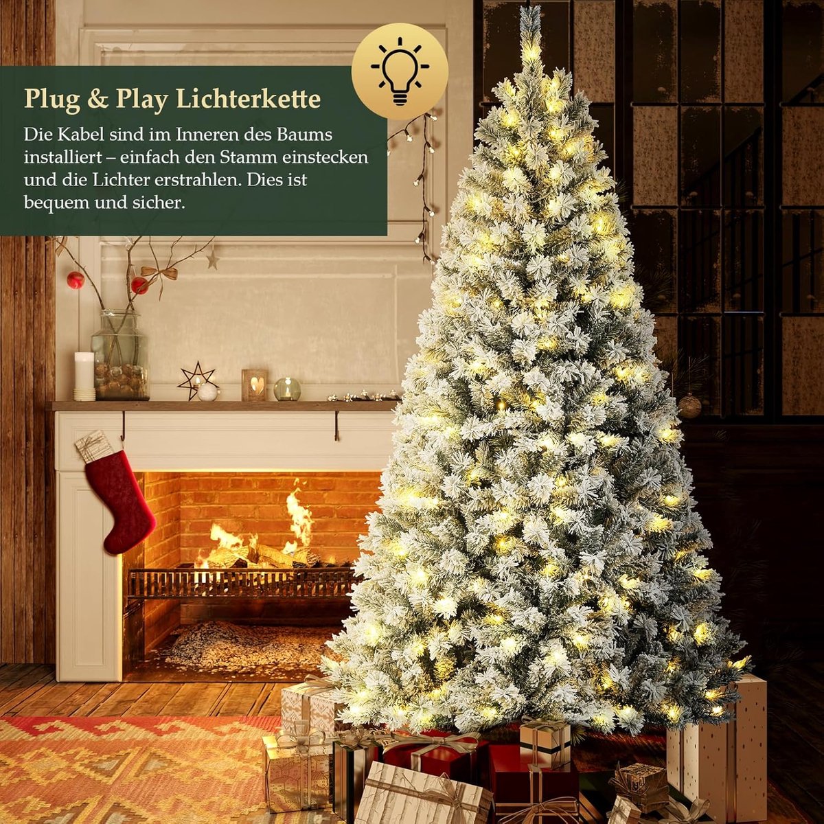 Equivera Kerstboom met Verlichting en Sneeuw
