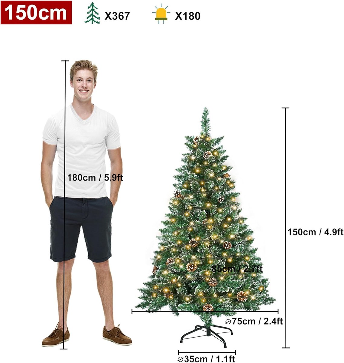 Equivera Kerstboom met Verlichting en Sneeuw