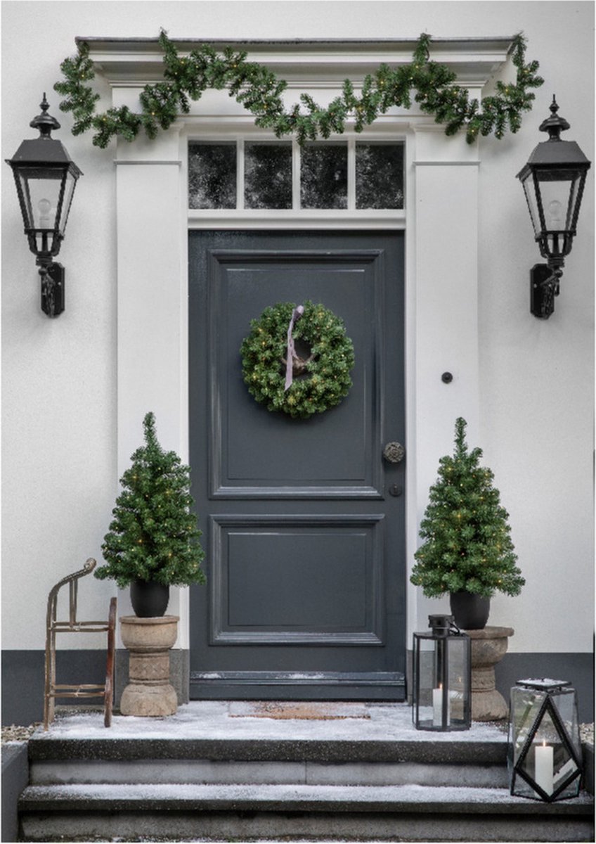 Everlands Dennenslinger Set Kerstboom en Krans met Licht