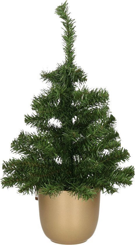 Everlands Kerstboom Kleine Kunstkerstboom 60 cm Gouden Keramiekpot