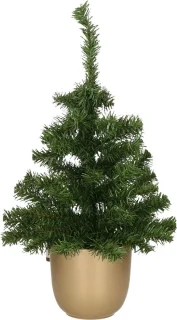 Everlands Kerstboom Kleine Kunstkerstboom 60 cm Gouden Keramiekpot