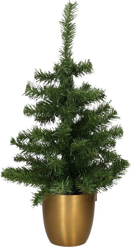 Everlands Kerstboom Kunstkerstboom H60 cm met gouden metalen pot