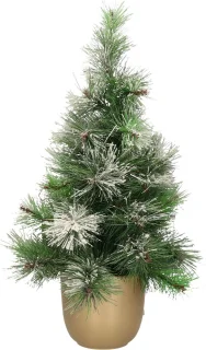 Everlands kleine kunstkerstboom H60 cm in gouden metalen pot