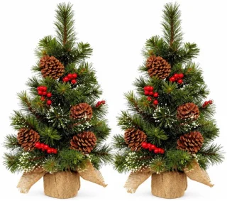 Everlands kunstboom met dennenappels en besjes – 2 stuks, 60 cm