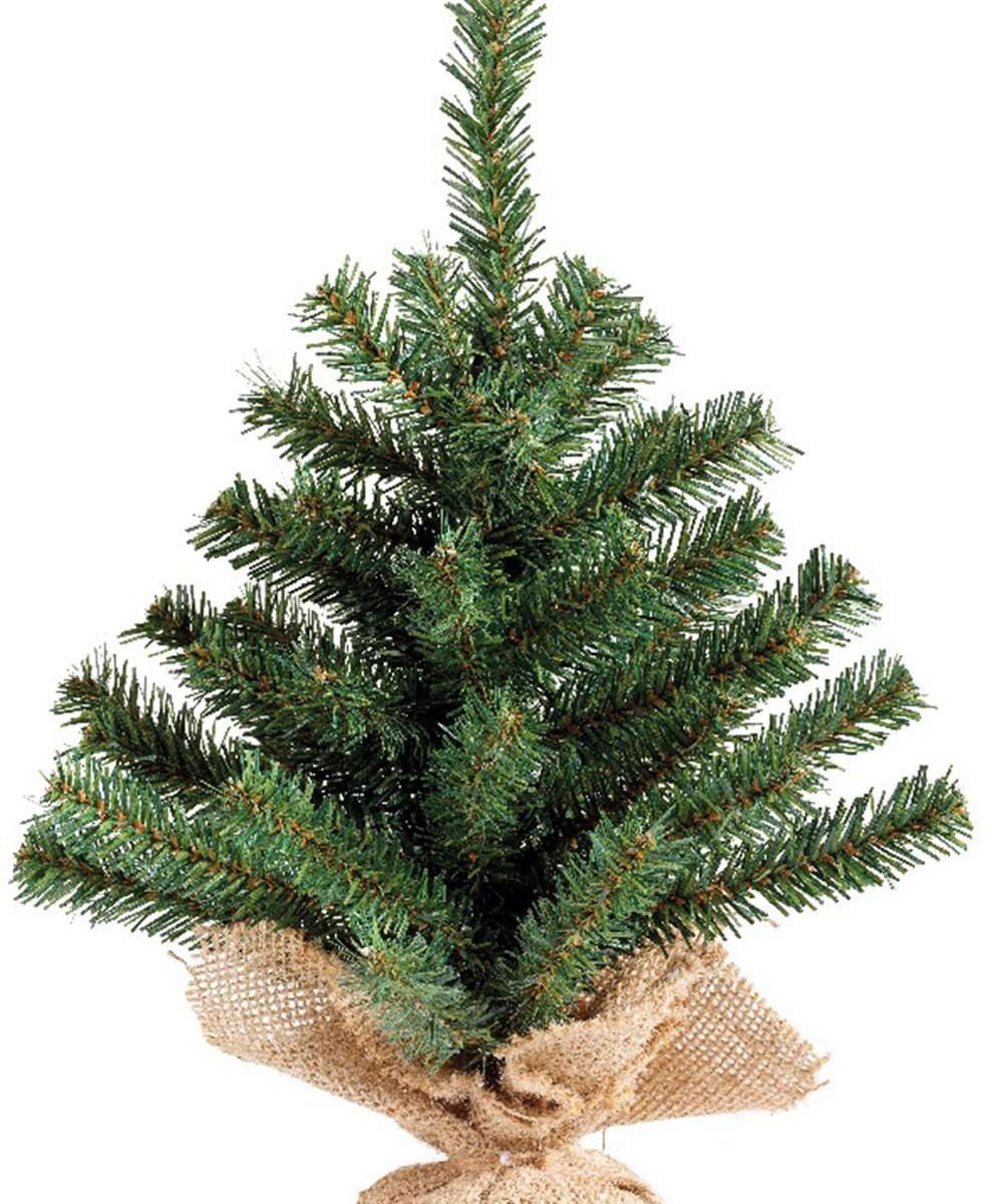 Everlands Mini kerstboom 45 cm groen in jute zak