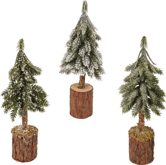 Everlands Mini kerstboom besneeuwd H21cm op houten voet