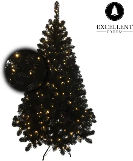 Excellent Trees Stavanger Black 180 cm Zwarte Kerstboom met Verlichting