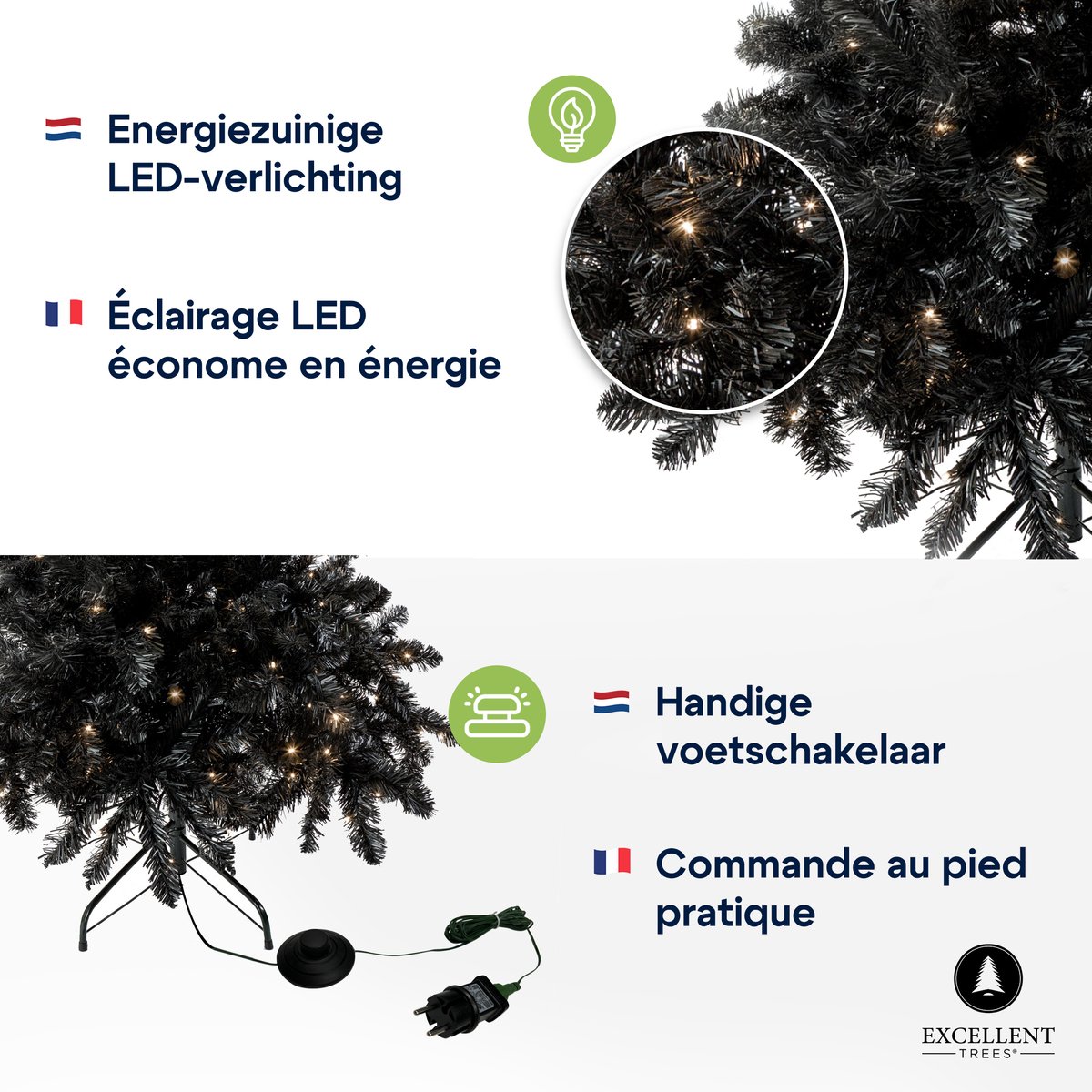 Excellent Trees Stavanger Black 180 cm Zwarte Kerstboom met Verlichting