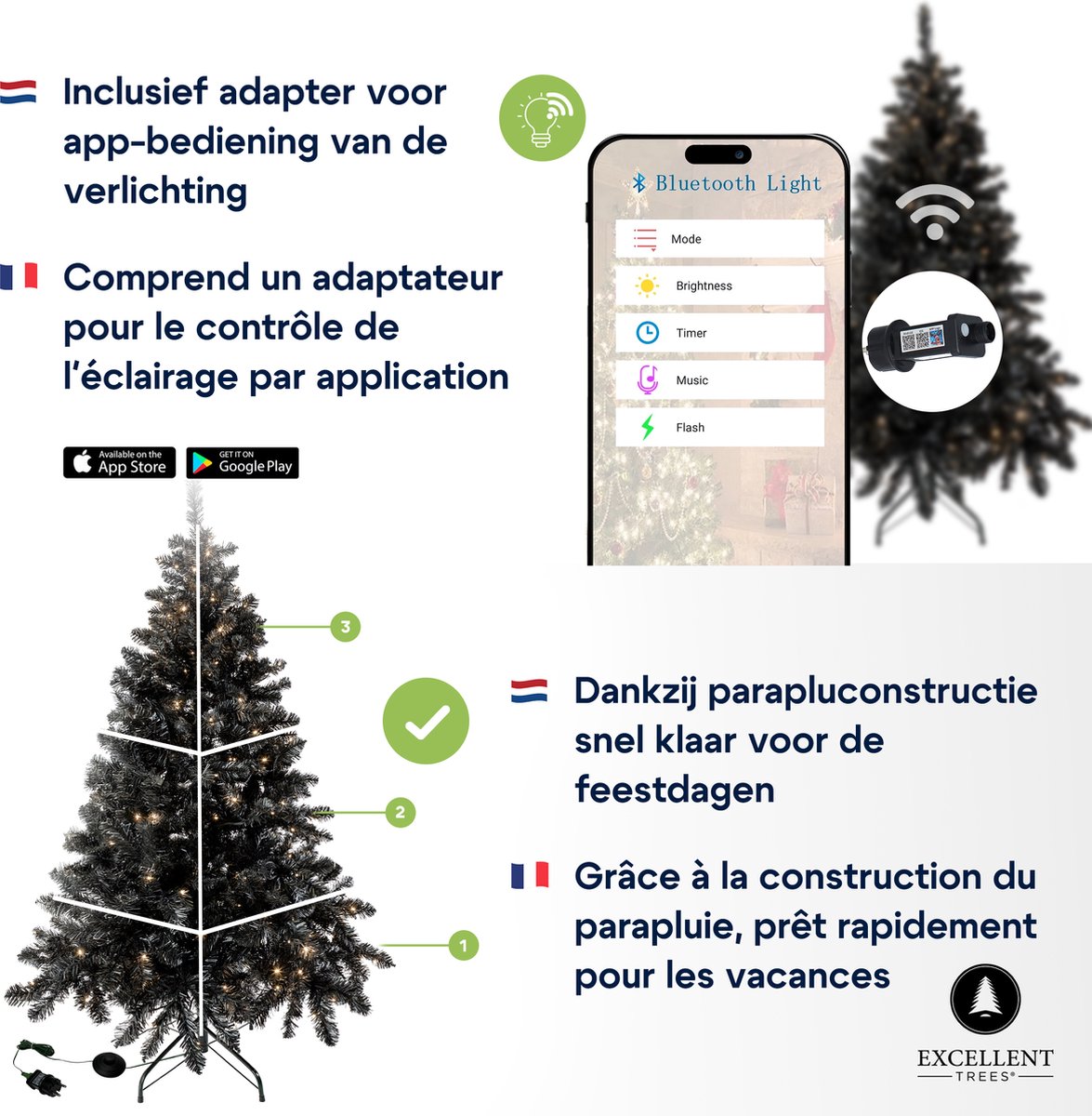 Excellent Trees Stavanger Black 180 cm Zwarte Kerstboom met Verlichting