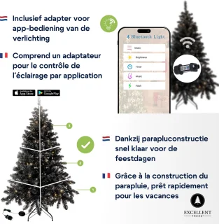 Excellent Trees Stavanger Black 180 cm Zwarte Kerstboom met Verlichting