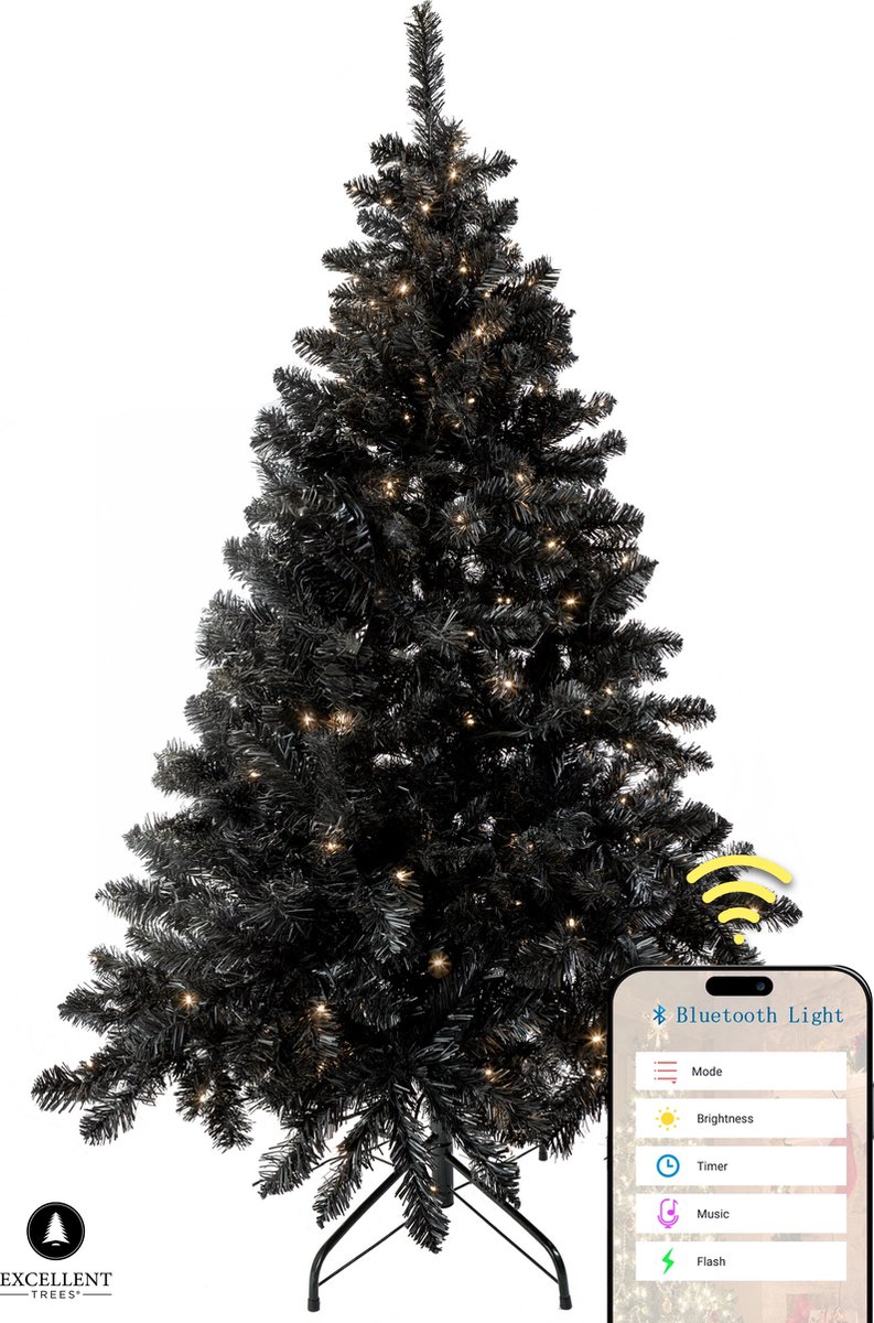 Excellent Trees Stavanger Black 180 cm Zwarte Kerstboom met Verlichting