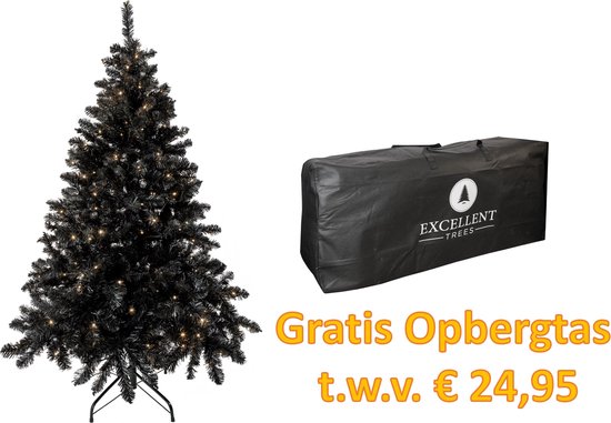 Excellent Trees Stavanger Black 180 cm Zwarte Kerstboom met Verlichting