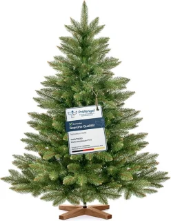 FairyTrees Nordmann-kunstkerstboom met essenhouten standaard, 120 cm