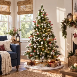 Froadp kunstkerstboom met dennenappels en rode bessen