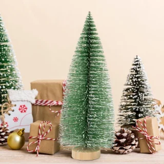 Geen merk Mini kunstkerstboom set van 30 met houten sokkel - groen/zilver
