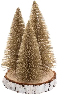 Gouden tafelboompjes op een houtschijf H20 cm
