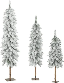 Groen-witte besneeuwde kunstkerstbomen, 3 stuks