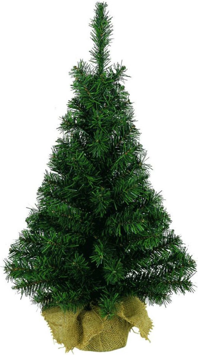 Groene kunstkerstboom 90 cm met jute zak