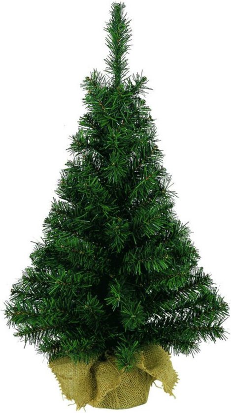 Groene kunstkerstboom 90 cm met jute zak