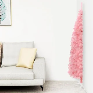 Halve Kunstkerstboom 240 cm Roze met standaard