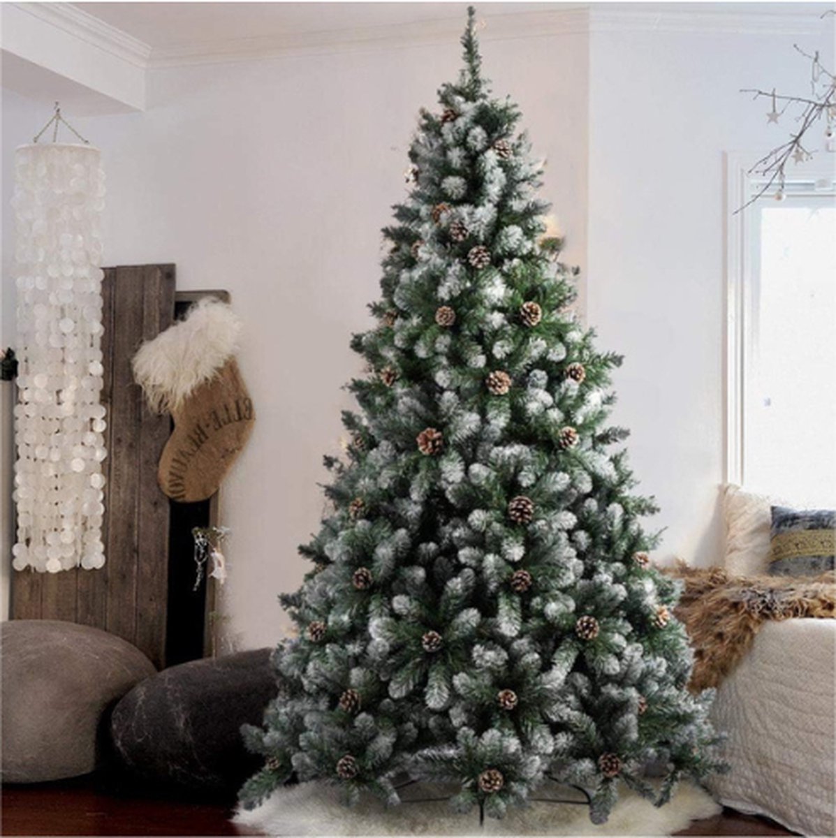 Harmony Marilleva Super Dicht Grenen Kerstboom Besneeuwd met Dennenappels 180 cm