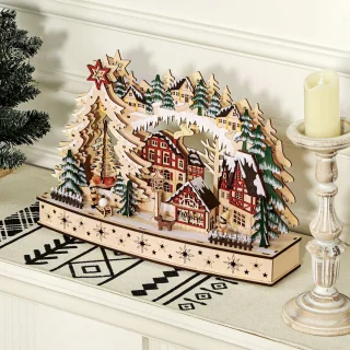 HOMCOM Kerstdorp paneel - natuurlijk hout