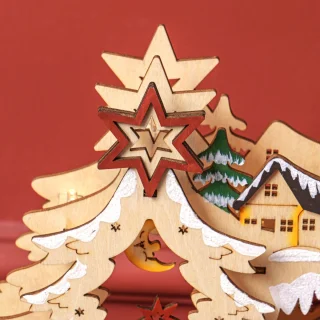 HOMCOM Kerstdorp paneel - natuurlijk hout