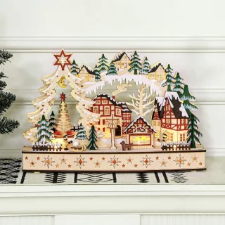 HOMCOM Kerstdorp paneel - natuurlijk hout