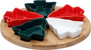 Hors d'oeuvres Serveerset Kerstboom 5-delig met Bamboe Bord