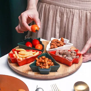 Hors d'oeuvres Serveerset Kerstboom 5-delig met Bamboe Bord