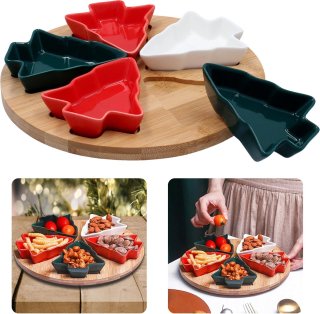 Hors d'oeuvres Serveerset Kerstboom 5-delig met Bamboe Bord