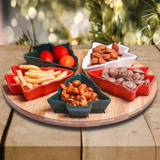 Hors d'oeuvres Serveerset Kerstboom 5-delig met Bamboe Bord