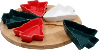 Hors d'oeuvres Serveerset Kerstboom 5-delig met Bamboe Bord
