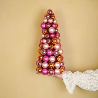 Housevitamin Kerstboompje Kerstdecoratie kunststof 19x41 cm roze/oranje