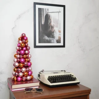 Housevitamin Kerstboompje Kerstdecoratie kunststof 19x41 cm roze/oranje