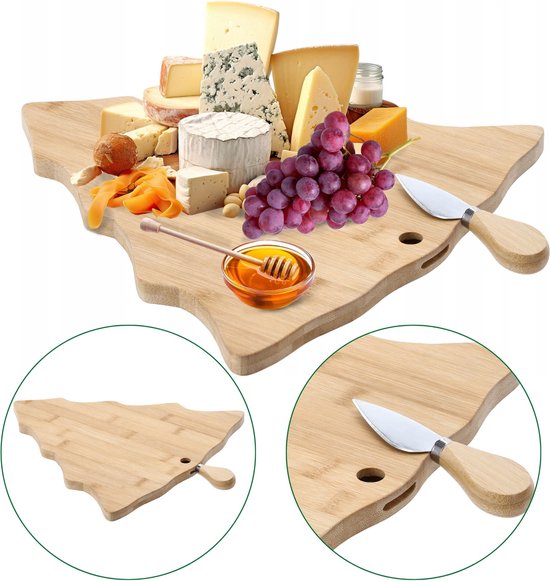 Houten Kaasplank Kerstboom 38x31,5x1,5 cm met Mes