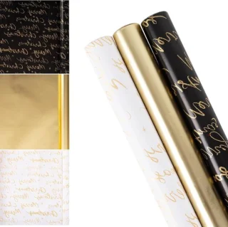Inpakpapier set van 3 rollen - gerecycled bruin en luxe goud - 43cm x 3m
