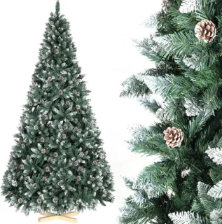 ITRONIQ kunstkerstboom 210 cm met dennenappels en houten voet