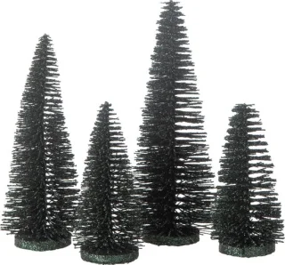 J-Line decoratie Kerstboom Glitter - kunststof - donkergroen - doos van 4