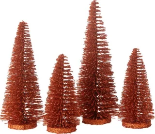 J-Line decoratie kerstboom Glitter - kunststof - koper - doos van 4