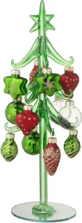 J-Line decoratie kerstboom met ballen - glas - donkergroen/kerstrood