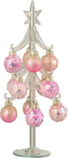 J-Line decoratie kerstboom met ballen van glas, roze/transparant, large