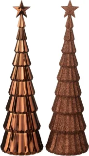 J-Line decoratie kerstboom + ster - kunststof - bruin - 2 stuks